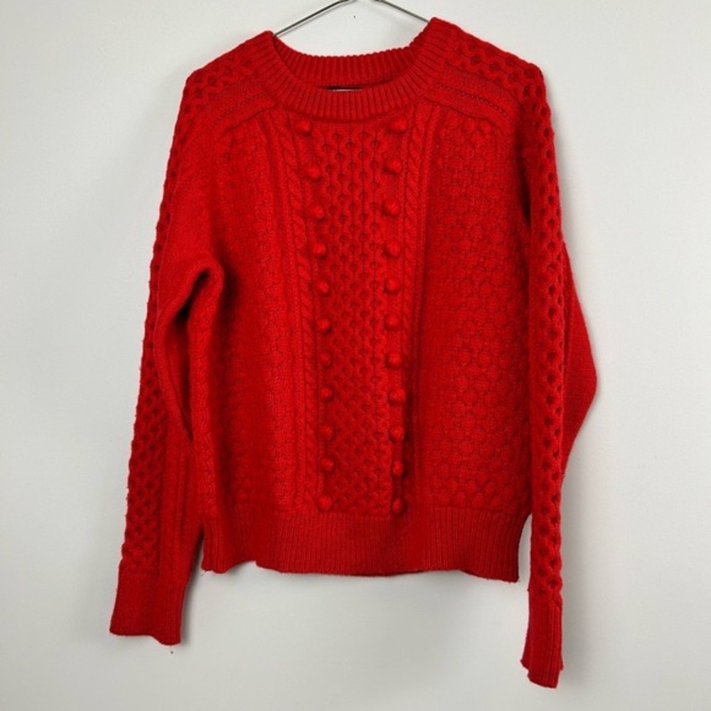 J. Crew Cable knit Pom Pom lambs wool pullover sweater